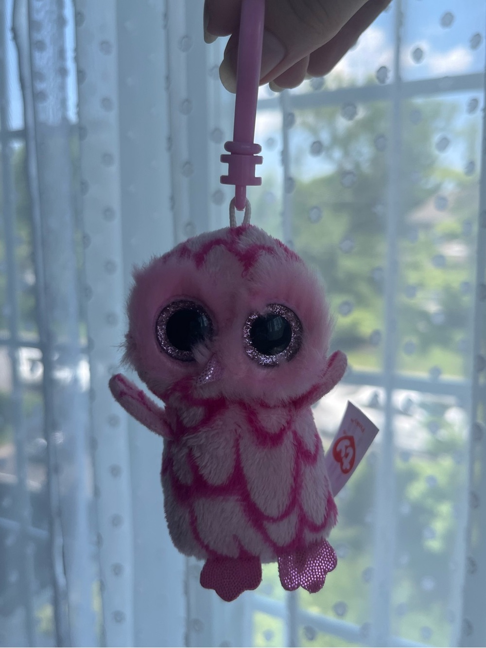 Ty Pinky Pink Plush Owl Clip Keychain